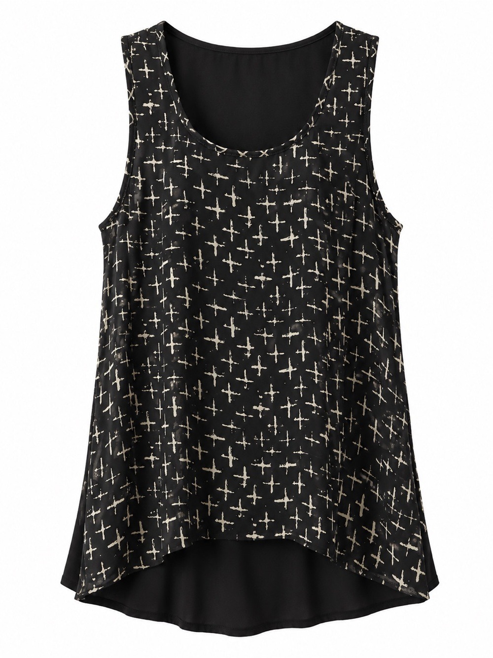 •One Clothing Black Sheer Cross Print Sleeveless Layered Blouse | Size M - Picture 2 of 10